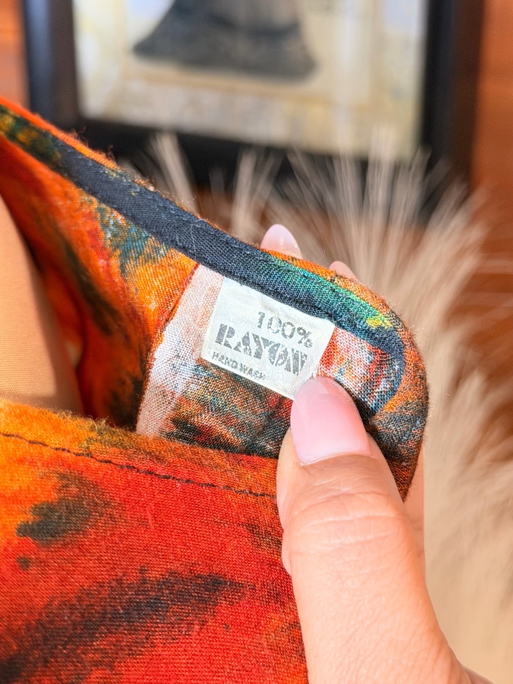 Vintage 100% Rayon Hand Wash Tie Dye Vibrant Orange Red Top Dress - Picture 5 of 8